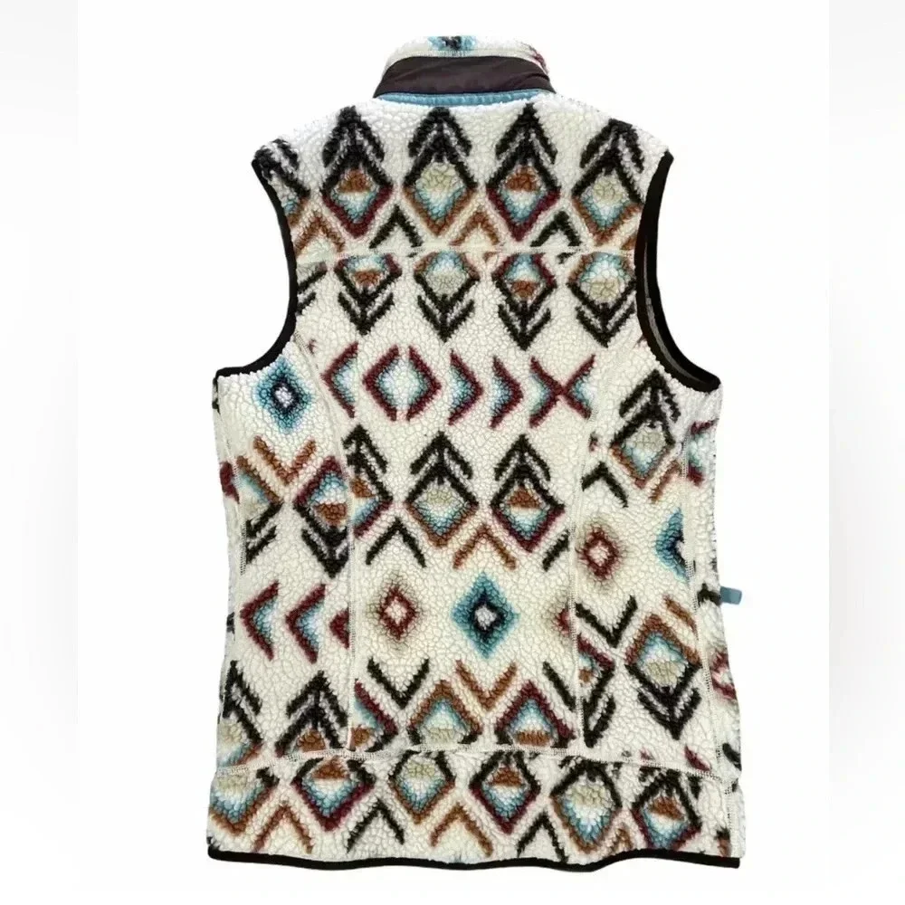 Patagonia Women’s Fleece Vest Cream Brown Diamond Southwest Print Size XS. - Picture 2 of 4